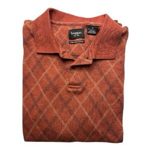 Hagger long sleeve polo with two buttons Diamond jacquard stain resistant Size M